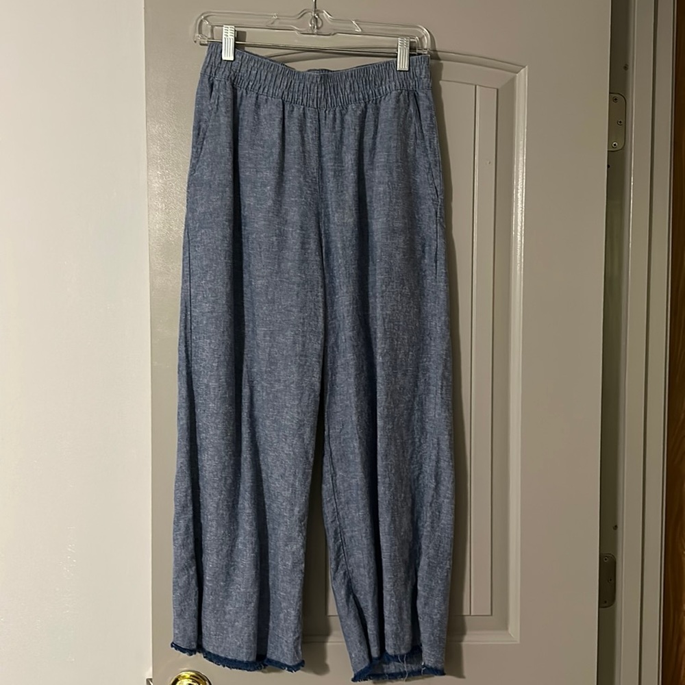 Chambray wide leg crop pants